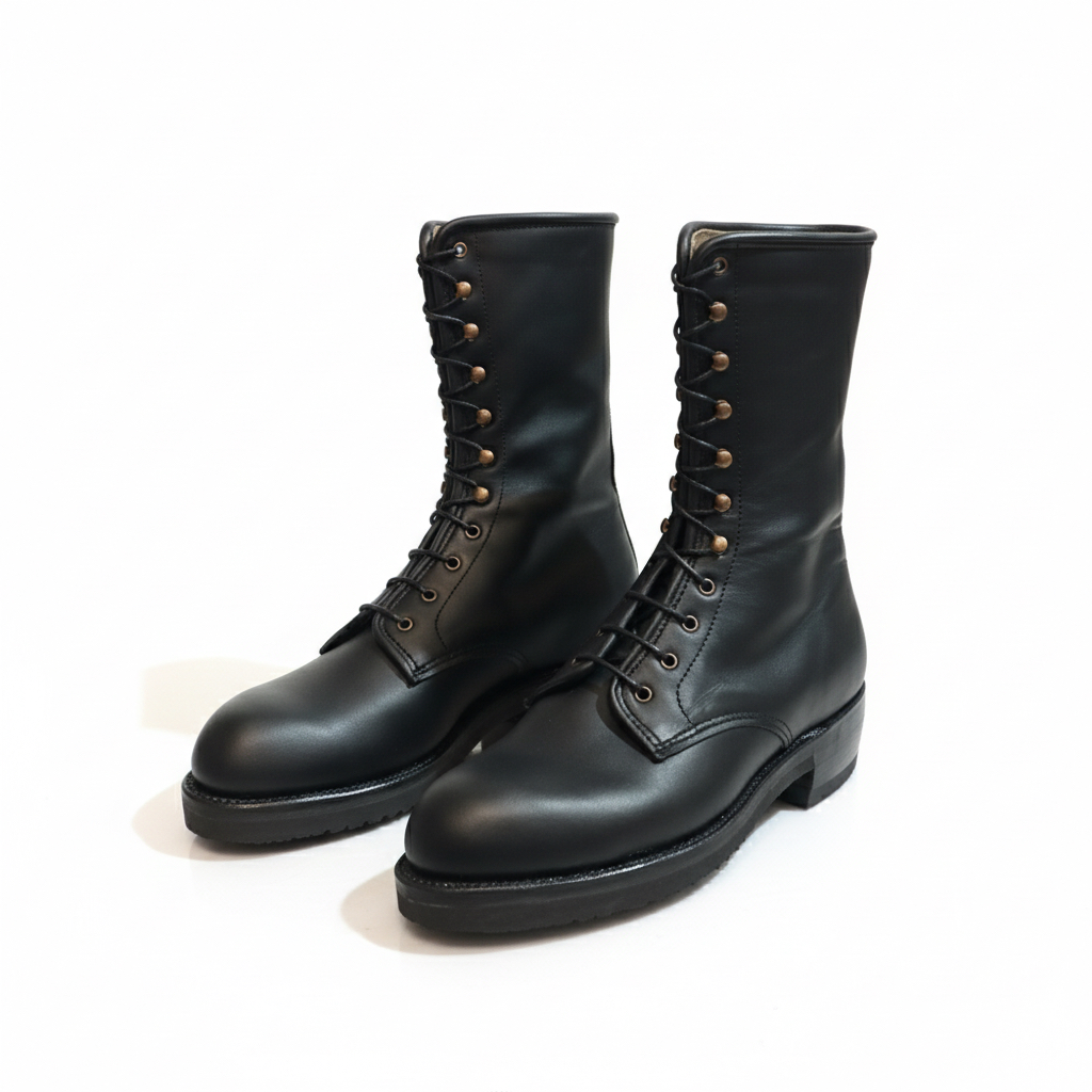 Botillo piel boxcalf negro con ojetes y ganchos