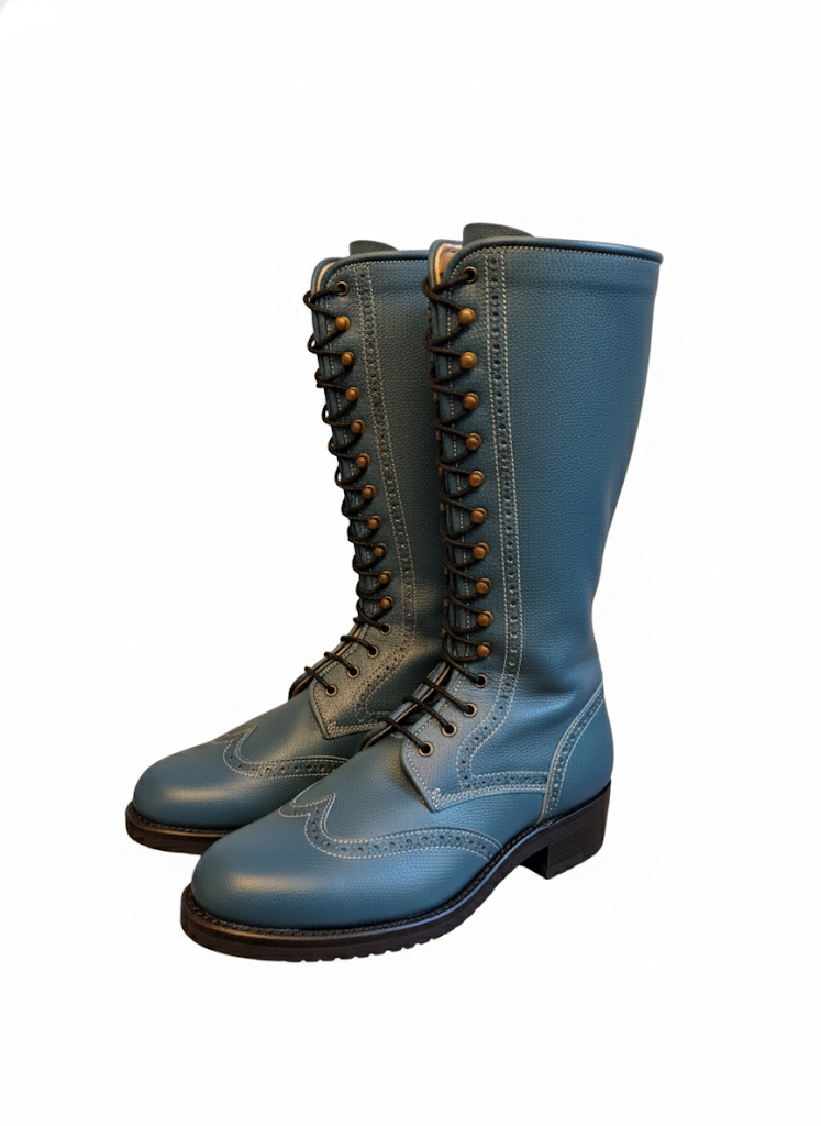 Botillo cordones piel boxcalf azul con bigotera