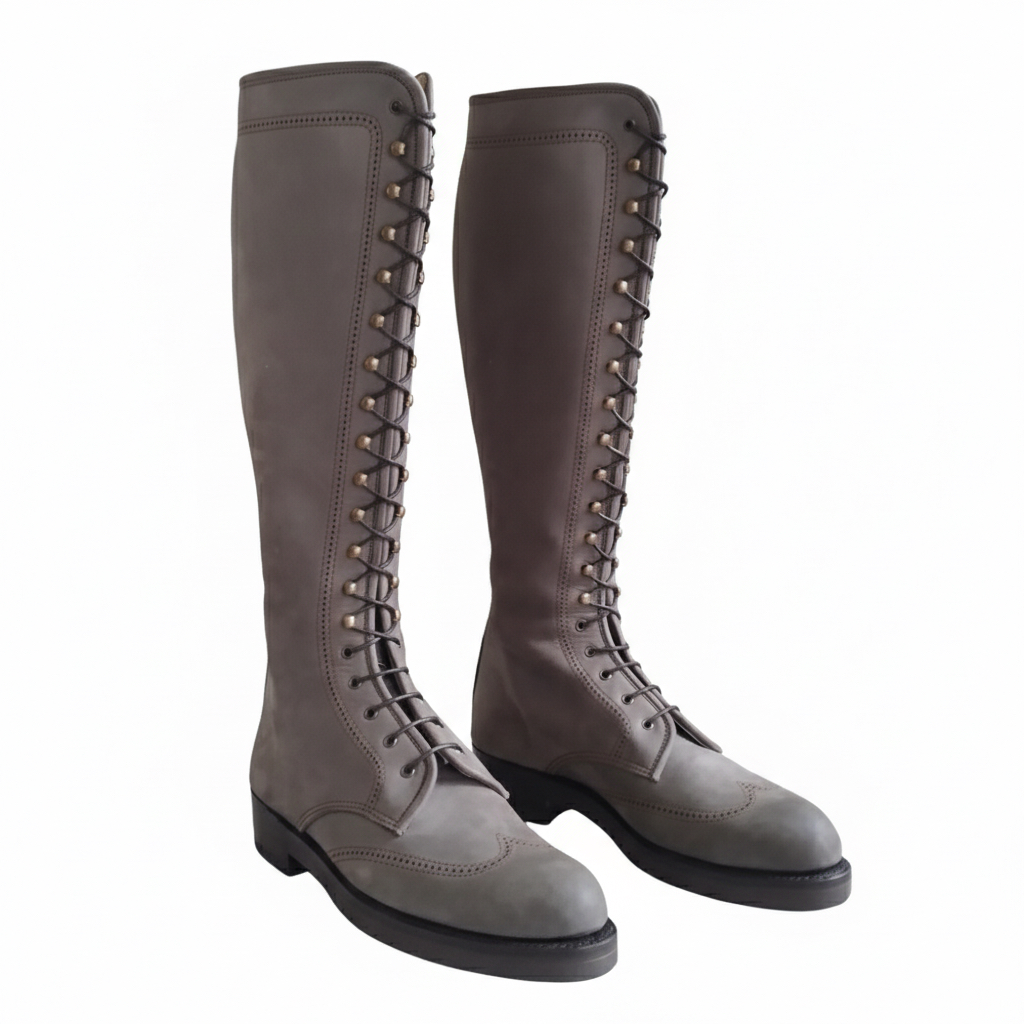 Botillo alto piel ante gris con bigotera