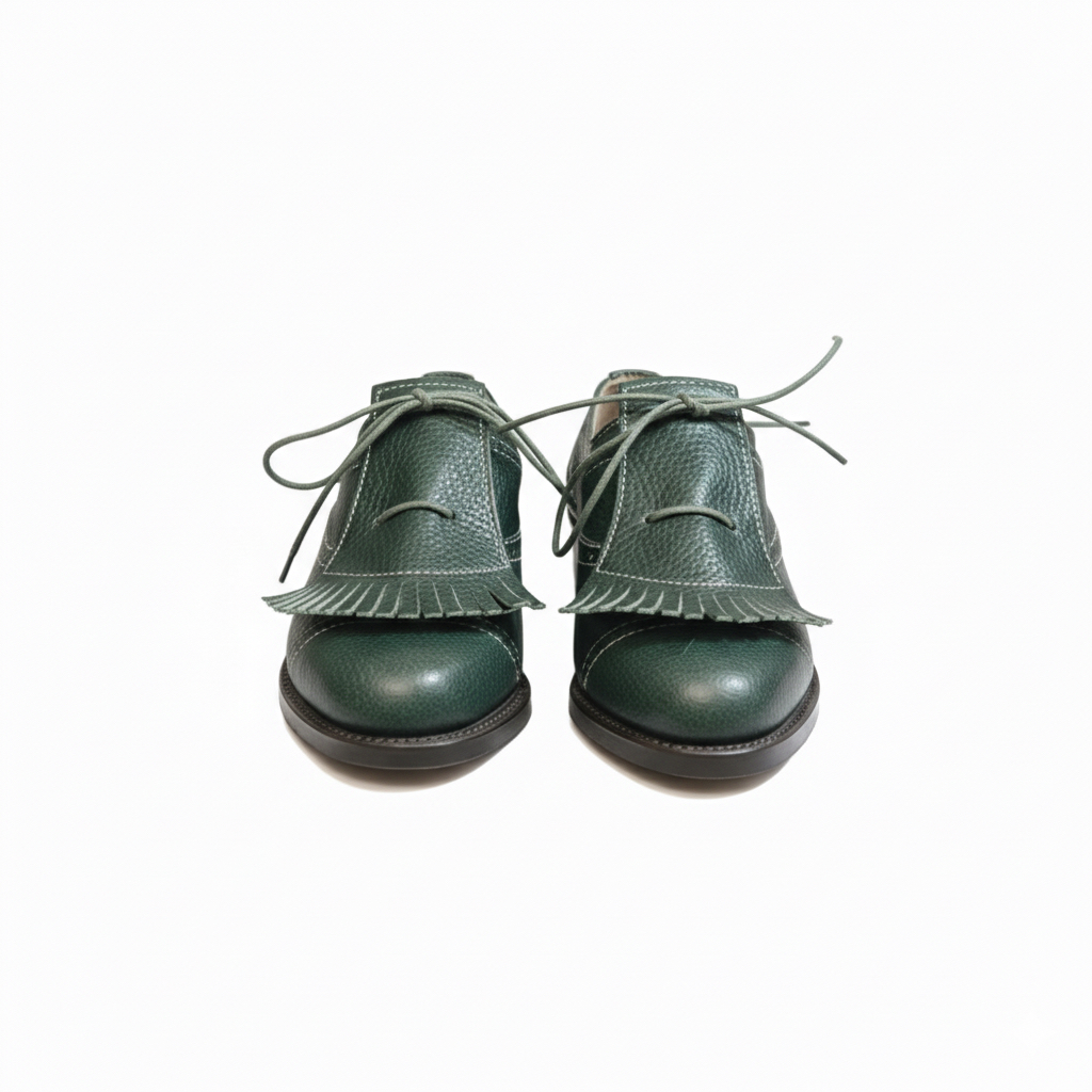 Zapato con copete piel verde granulada