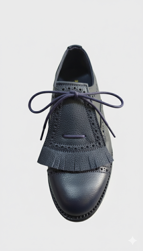 Zapato modelo ingles con copete piel azul marino